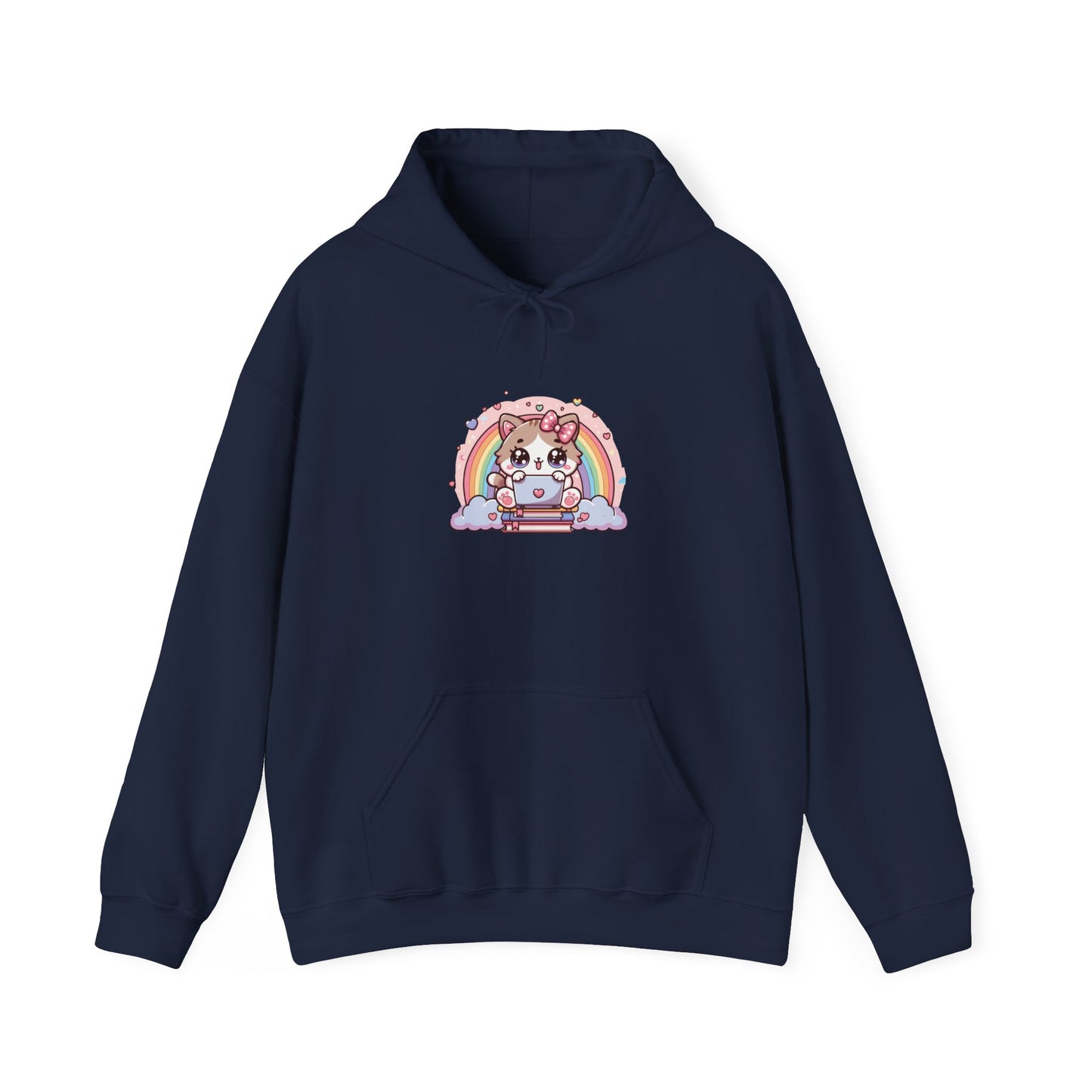 Cat with Rainbow and Laptop Hooded Sweatshirt