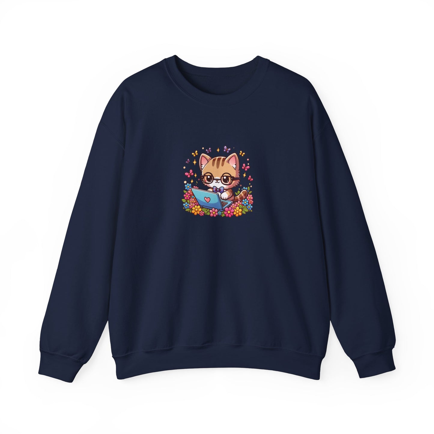 Cat with Flowers and Laptop Sweatshirt