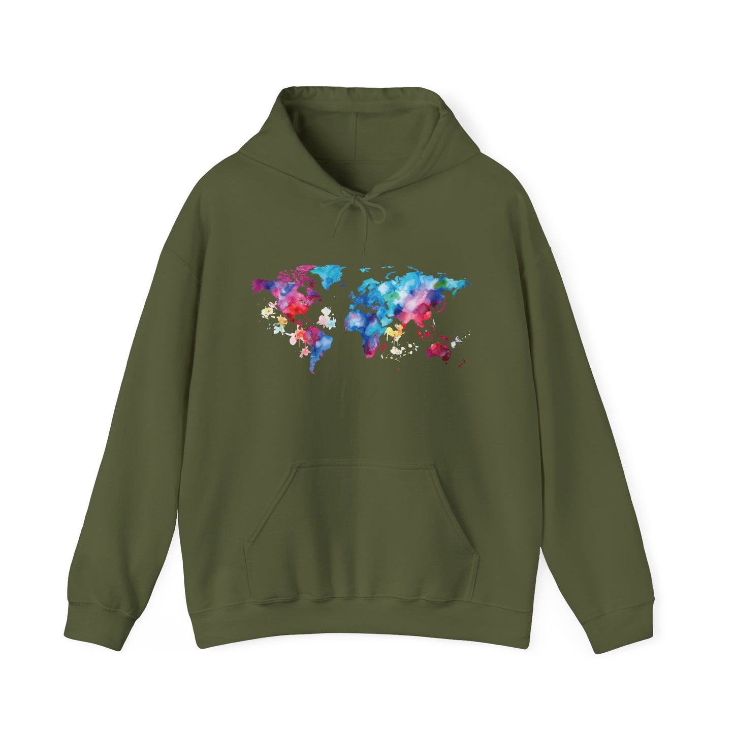 Watercolor World Map Hooded Sweatshirt