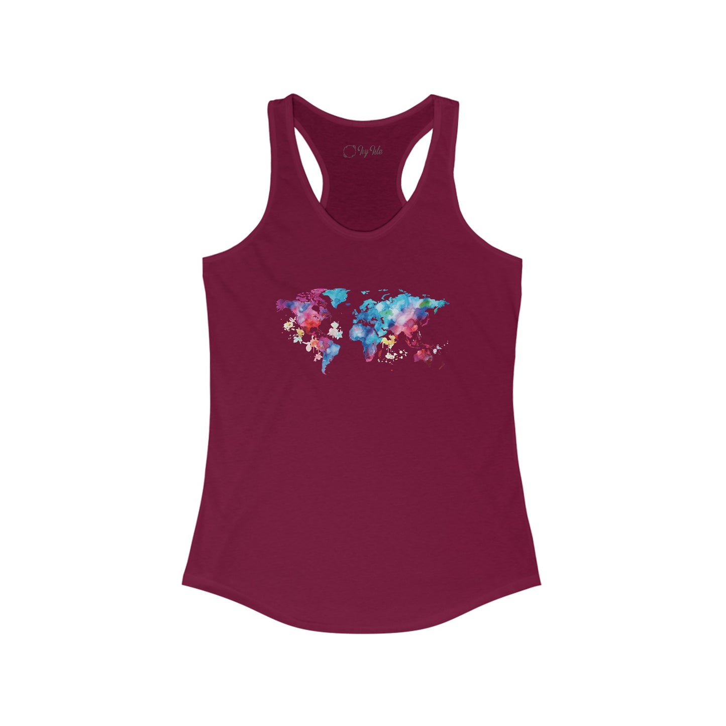 Watercolor World Map Racerback Tank
