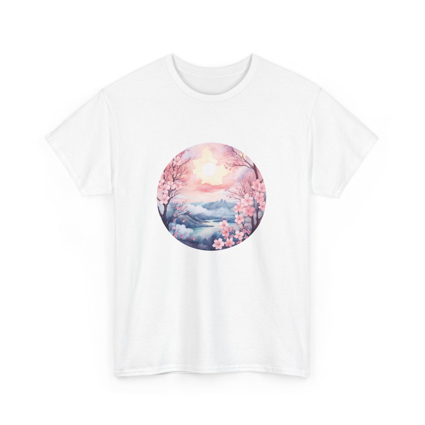 Watercolor Cherry Blossom Landscape Short Sleeve Tee