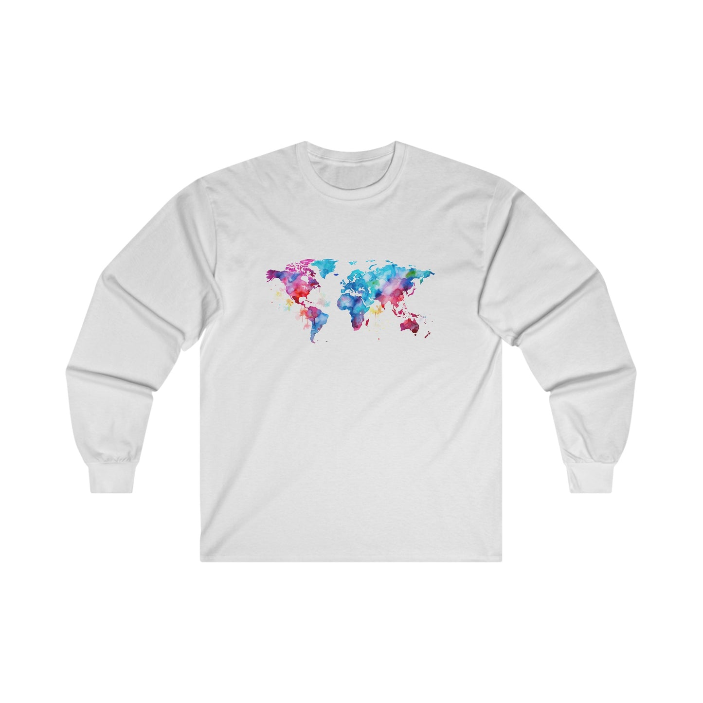 Watercolor World Map Long Sleeve Tee