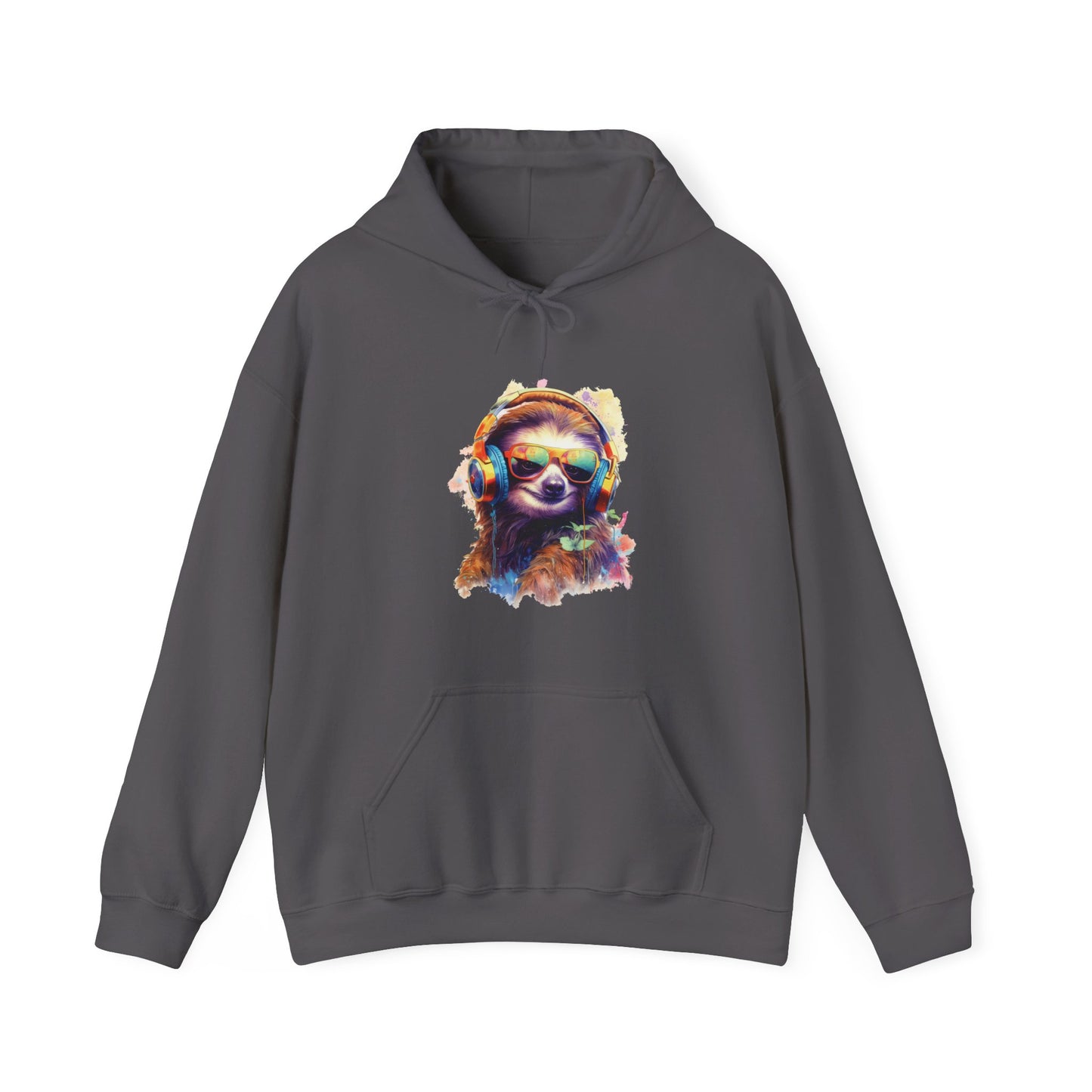 Sloth with Headphones Hooded Sweatshirt