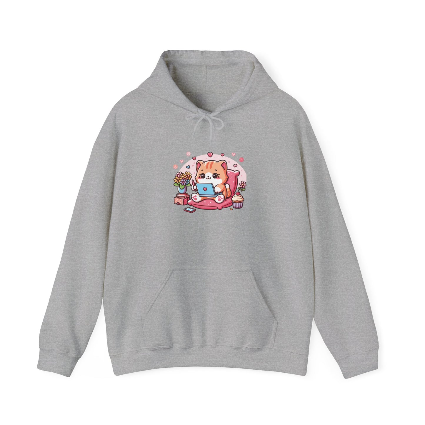 Cat with Laptop Hooded Sweatshirt