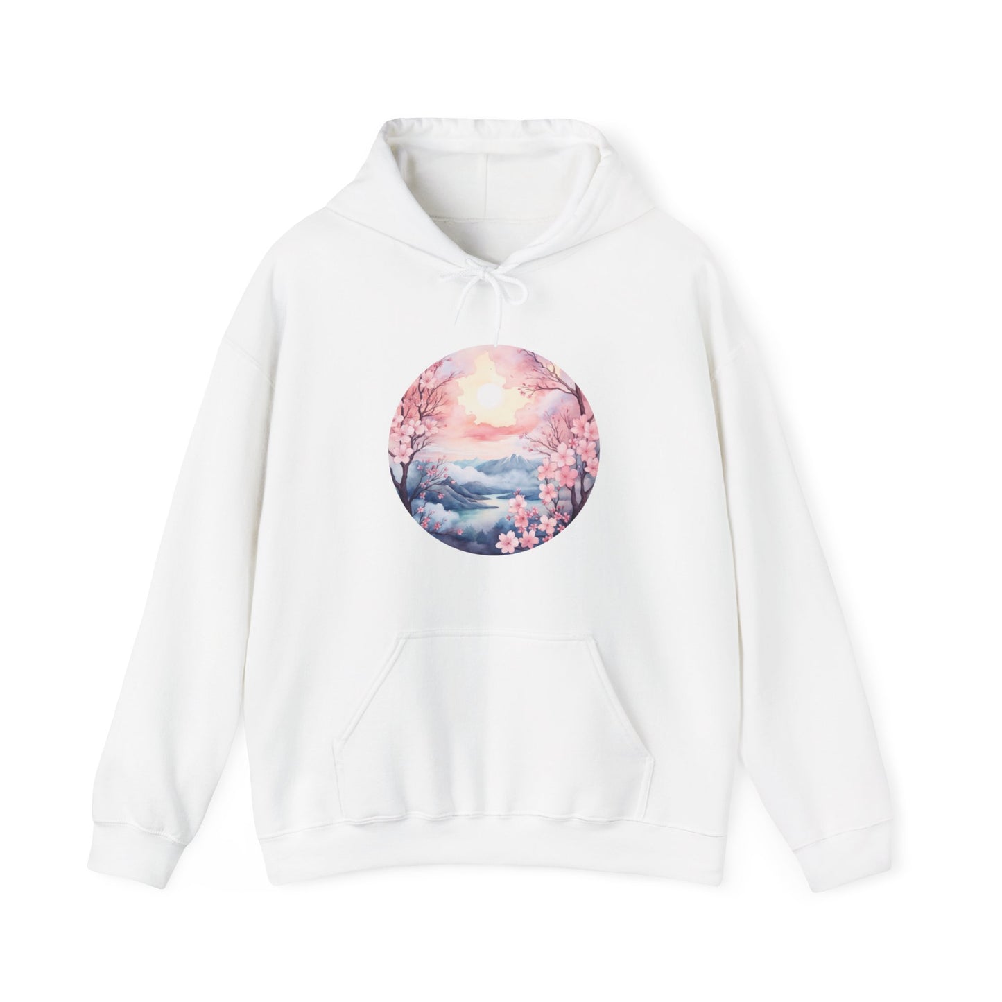Watercolor Cherry Blossom Landscape Hooded Sweatshirt