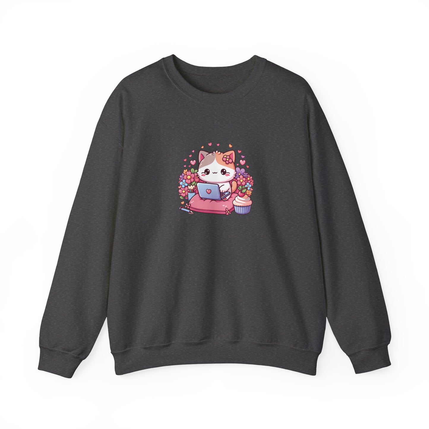 Cat with Cupcake and Laptop Sweatshirt