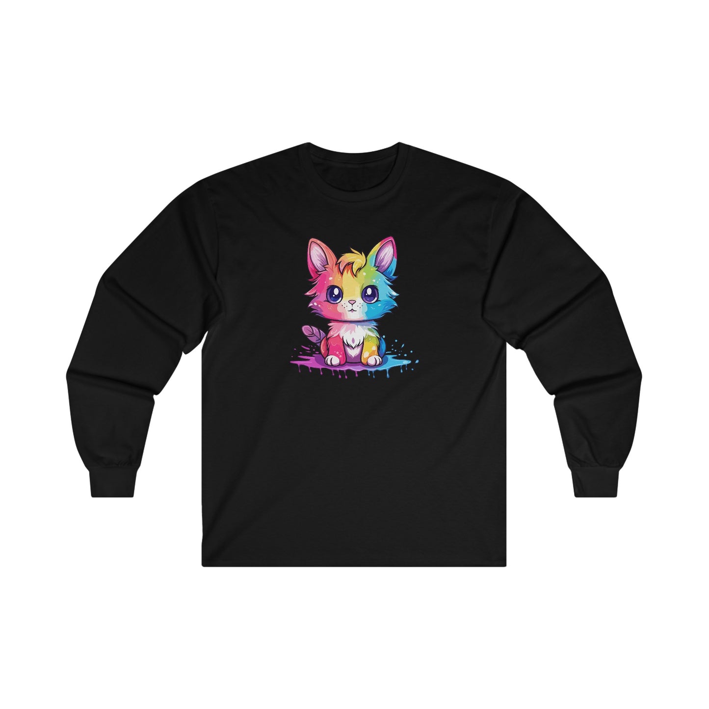 Rainbow Animated Cat Long Sleeve Tee