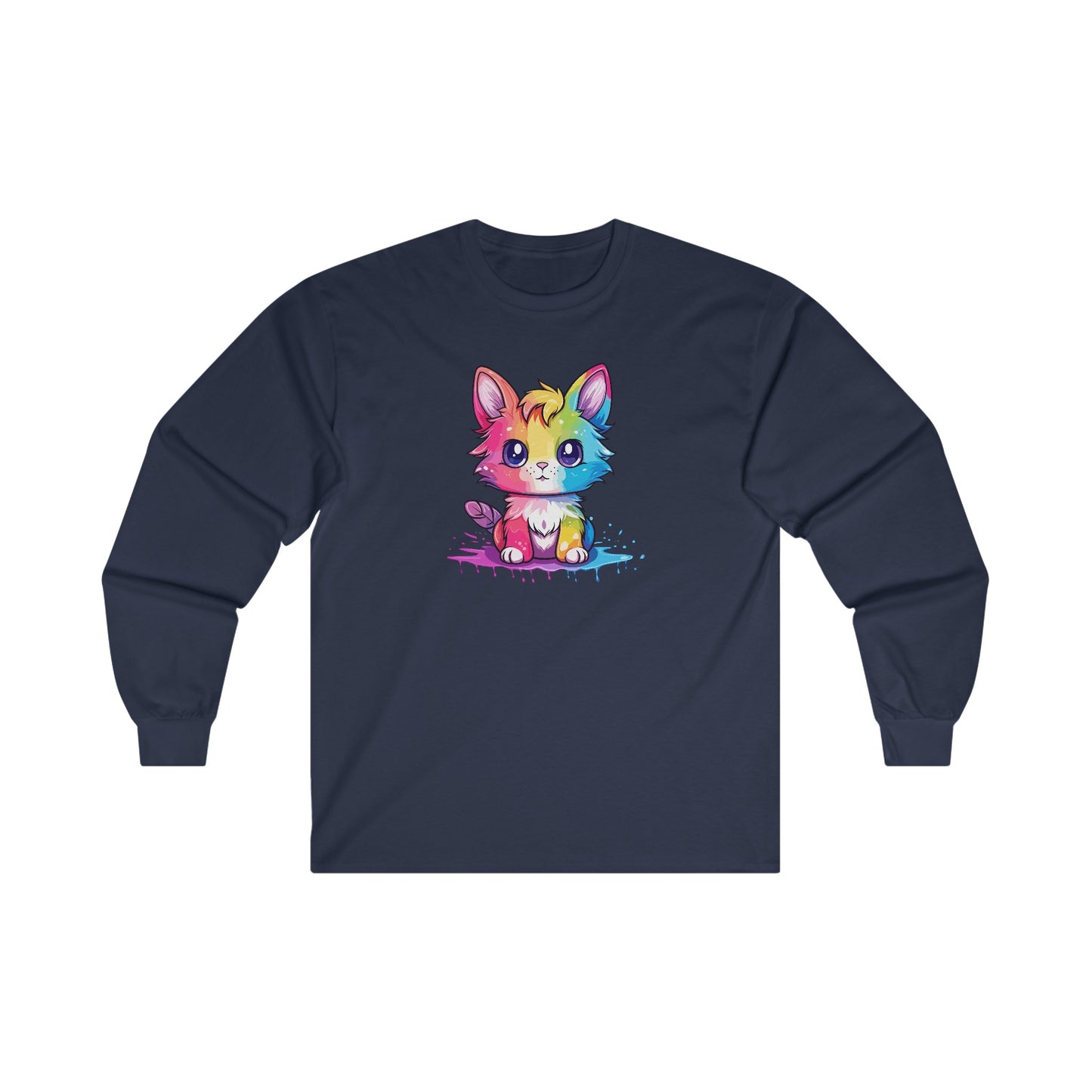 Rainbow Animated Cat Long Sleeve Tee