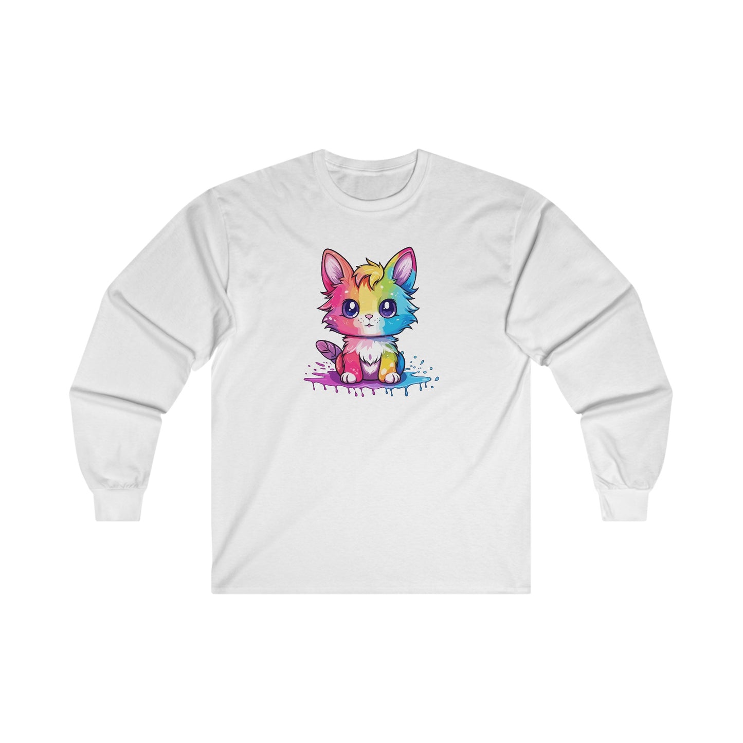 Rainbow Animated Cat Long Sleeve Tee