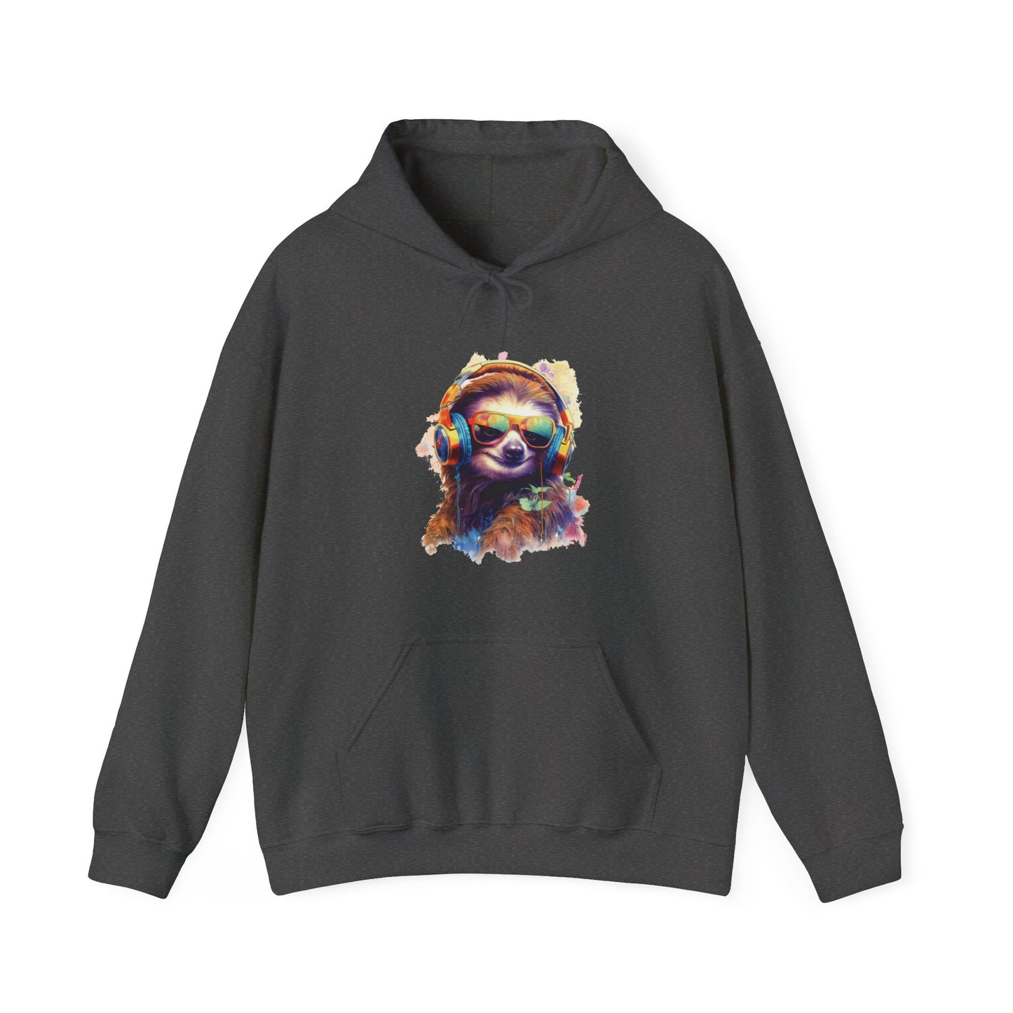 Sloth with Headphones Hooded Sweatshirt