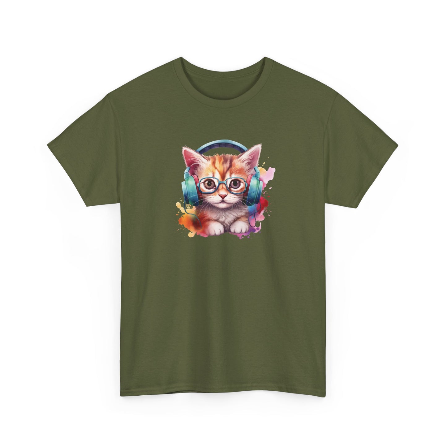 Cat with Headphones Short Sleeve Tee
