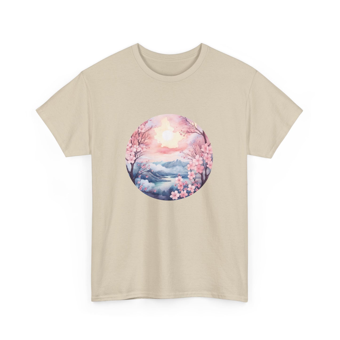Watercolor Cherry Blossom Landscape Short Sleeve Tee