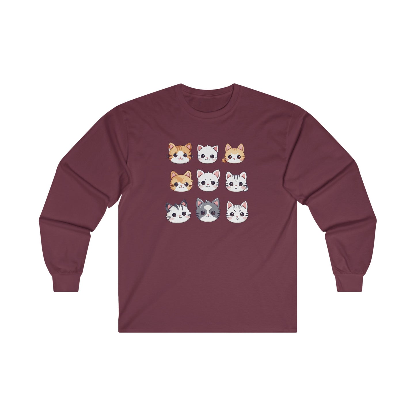 Cute Cat Faces Set Long Sleeve Tee
