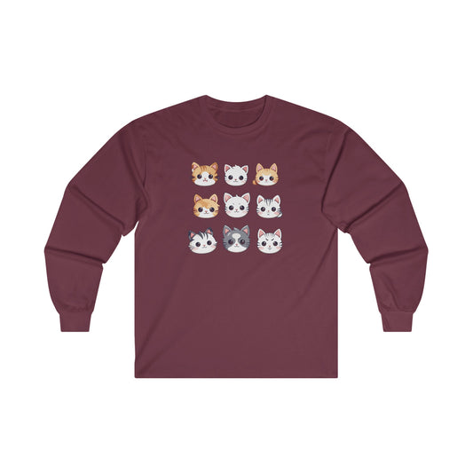 Cute Cat Faces Set Long Sleeve Tee