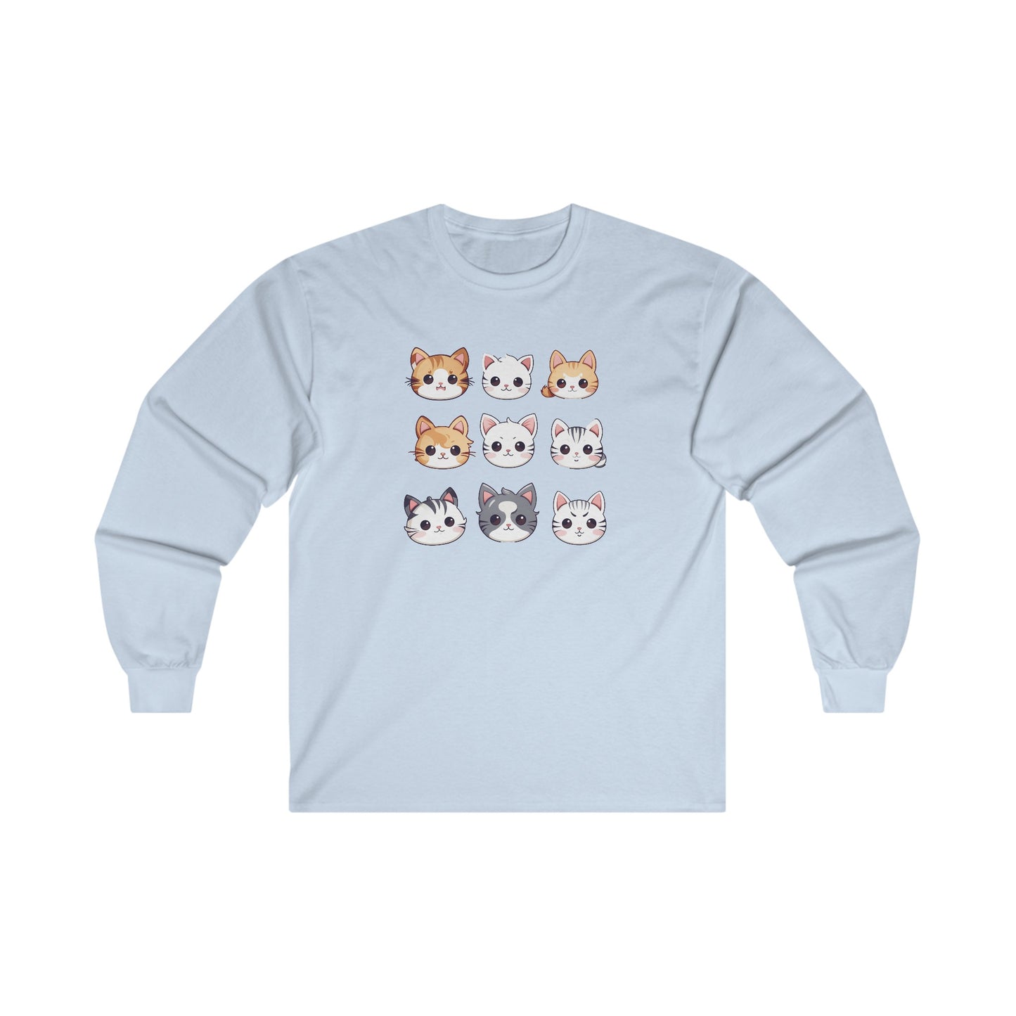 Cute Cat Faces Set Long Sleeve Tee