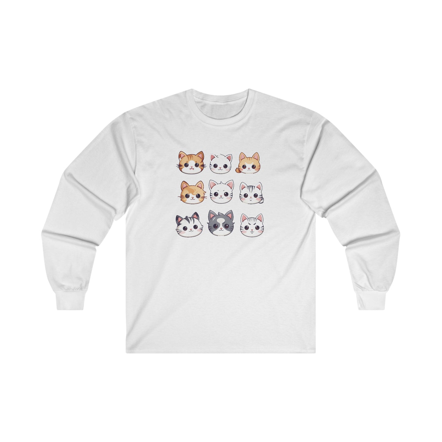 Cute Cat Faces Set Long Sleeve Tee