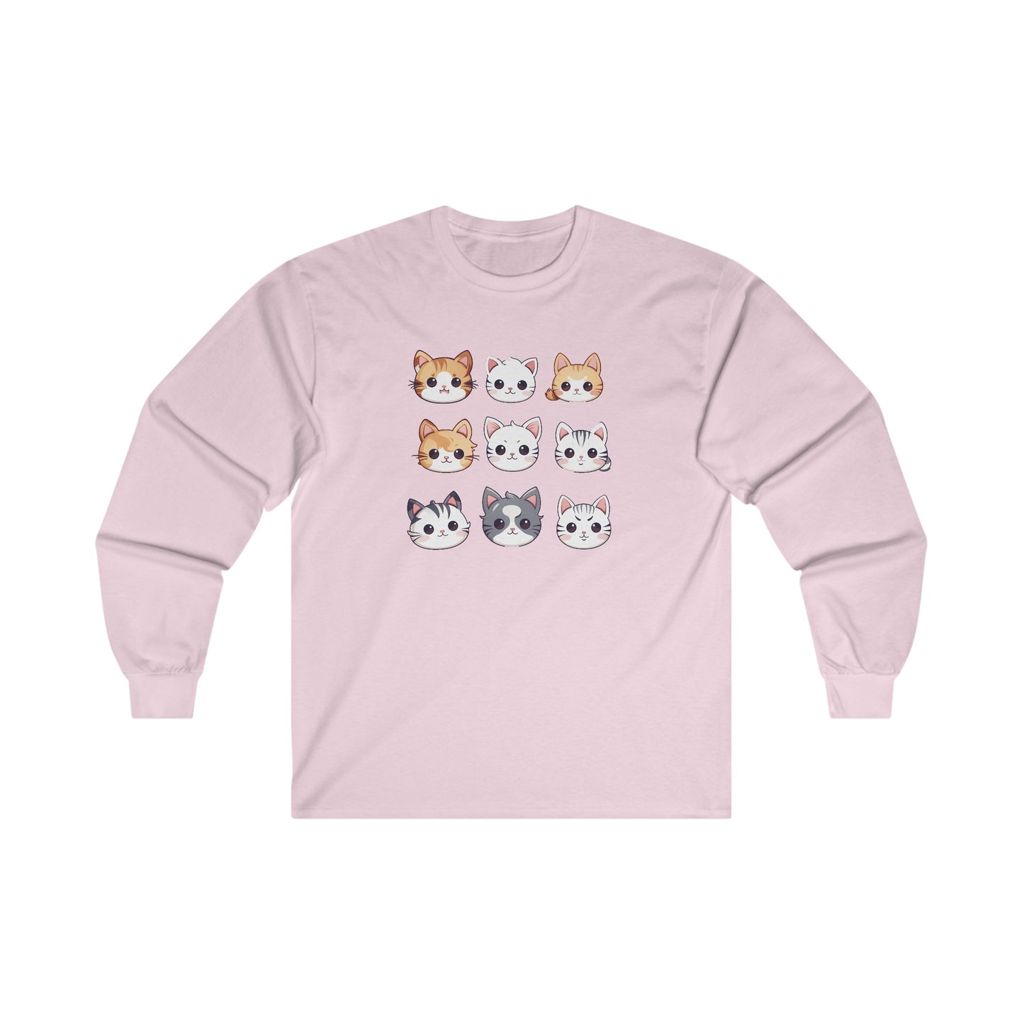 Cute Cat Faces Set Long Sleeve Tee