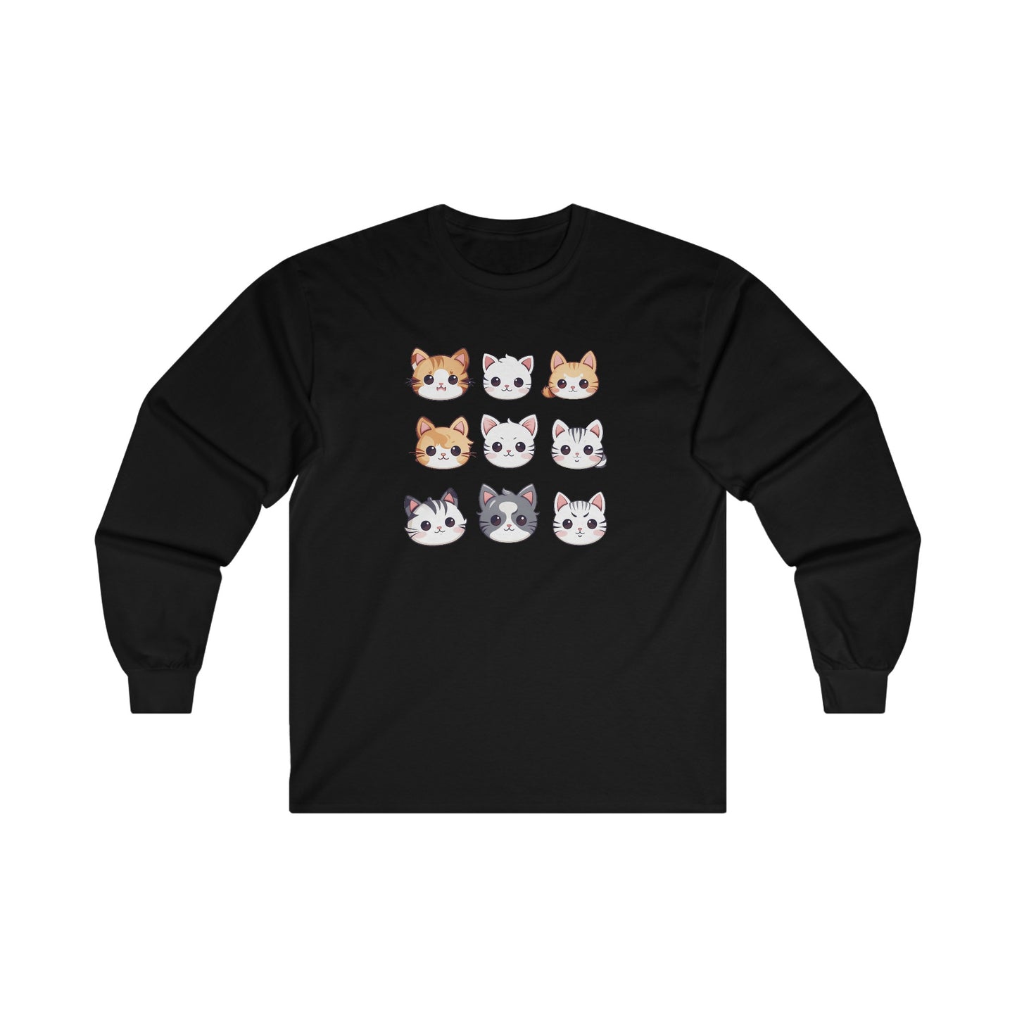 Cute Cat Faces Set Long Sleeve Tee