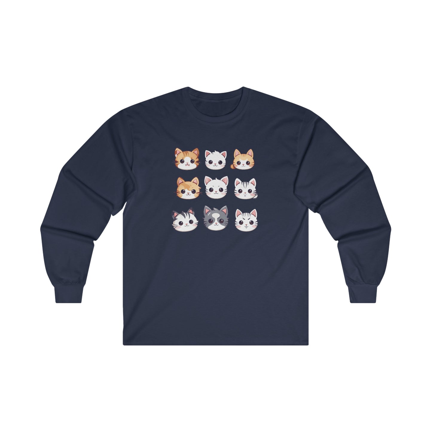 Cute Cat Faces Set Long Sleeve Tee