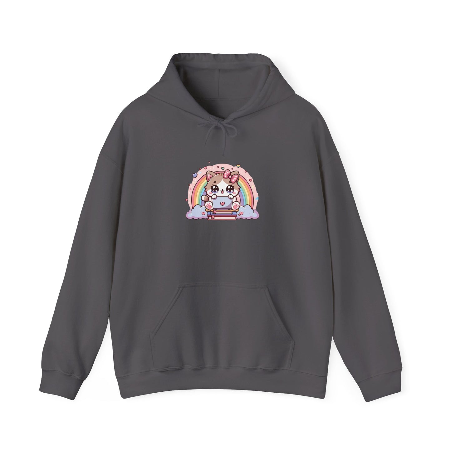Cat with Rainbow and Laptop Hooded Sweatshirt