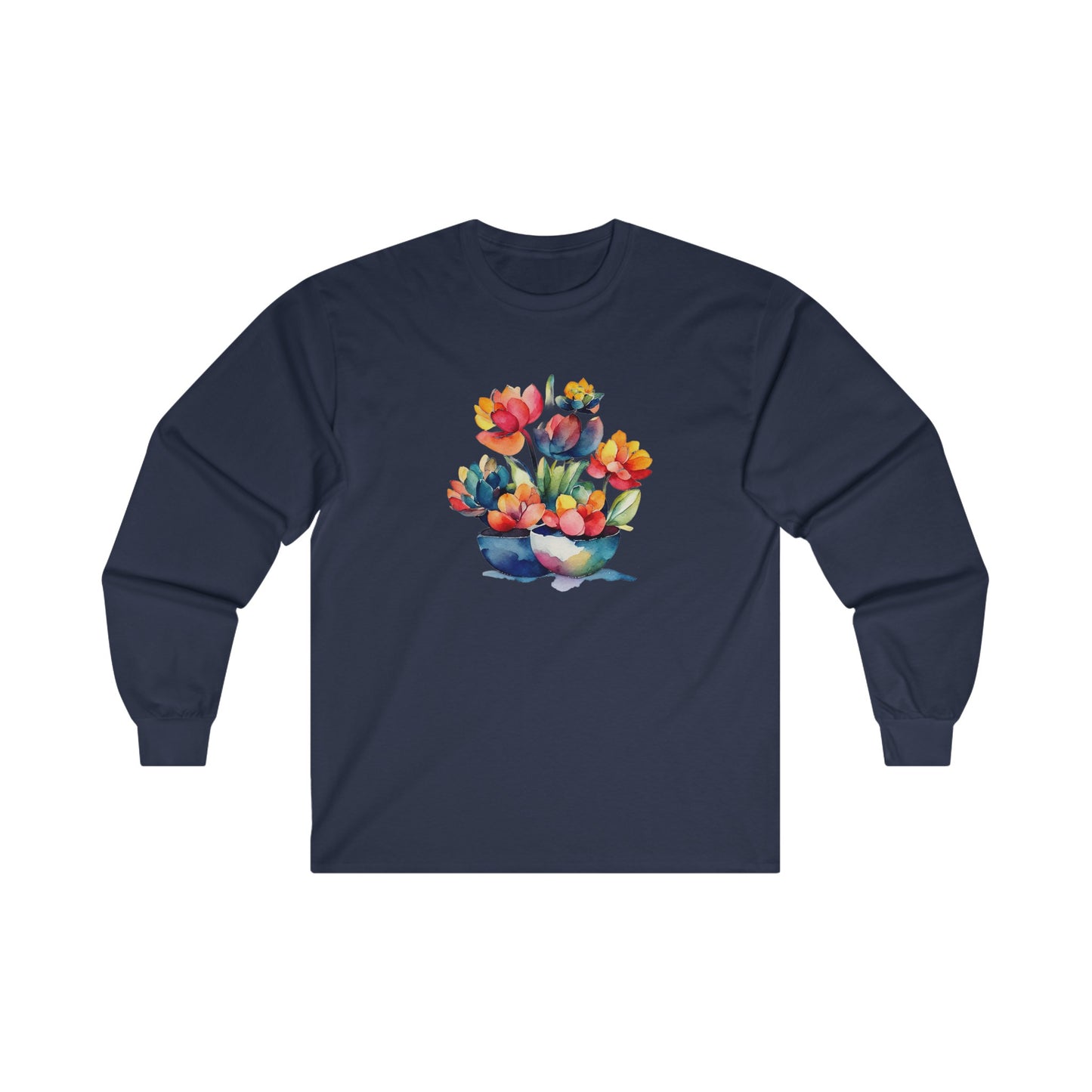 Watercolor Succulent Flowers Long Sleeve Tee