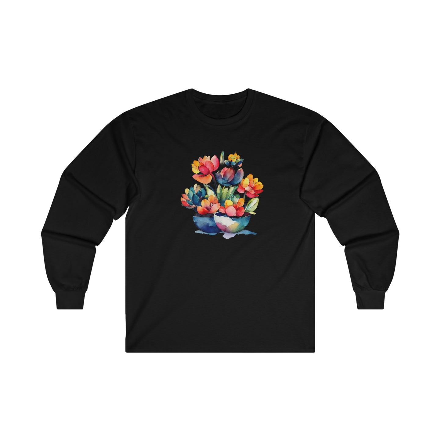 Watercolor Succulent Flowers Long Sleeve Tee