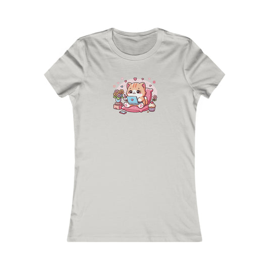 Cat with Laptop Fitted Tee