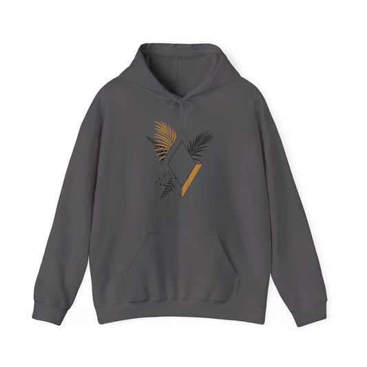 Black and Gold Leafy Diamond Hooded Sweatshirt