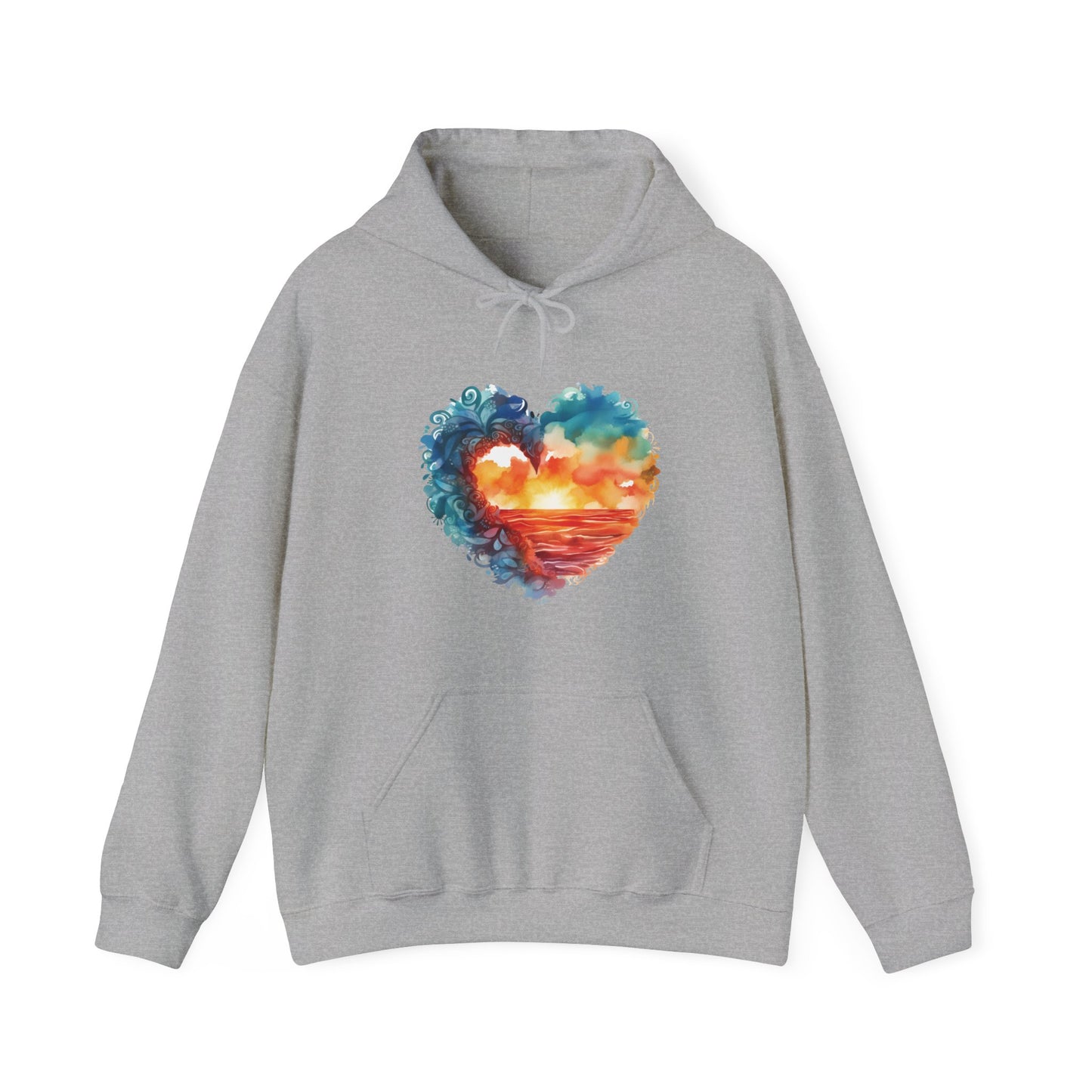 Abstract Sunset Heart Hooded Sweatshirt