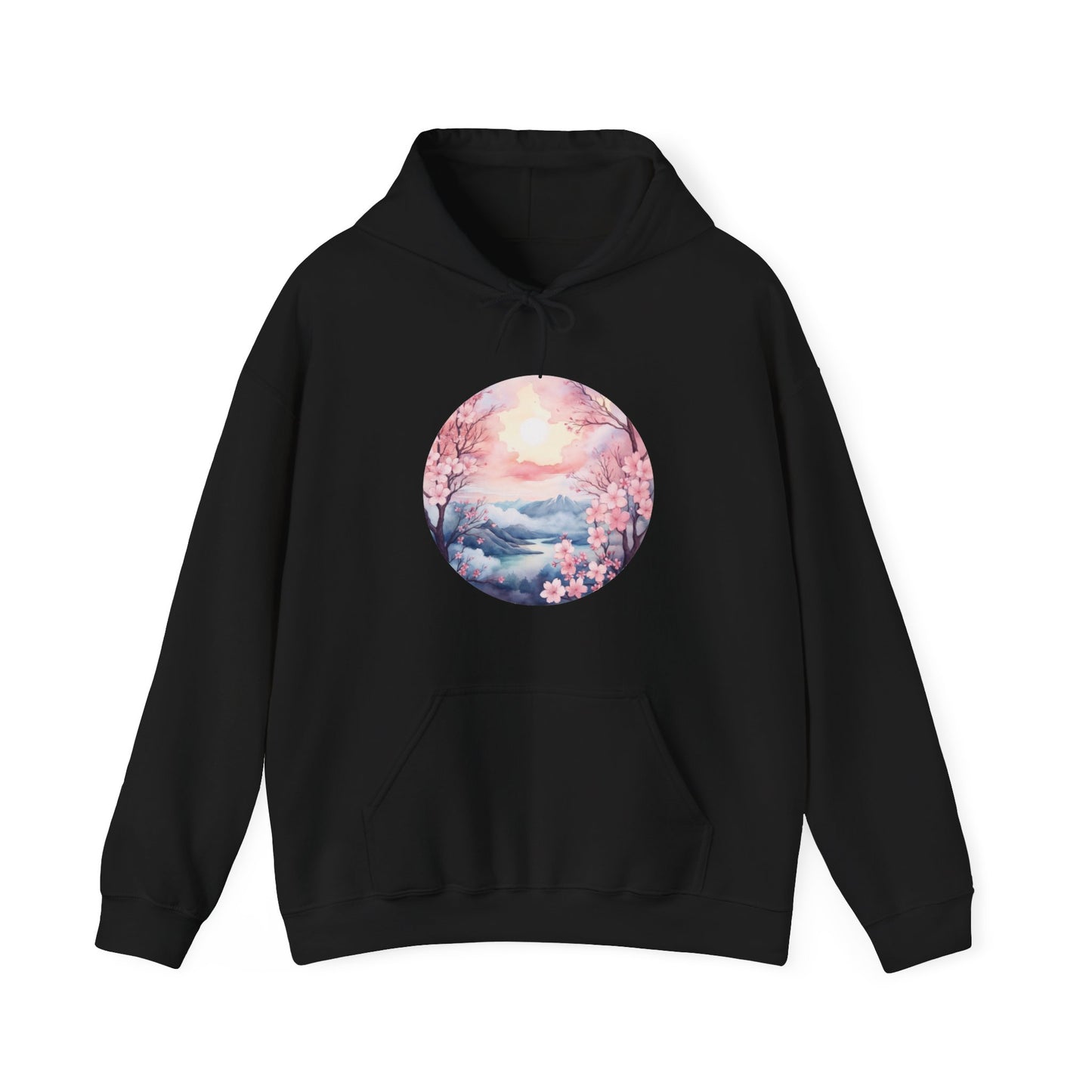 Watercolor Cherry Blossom Landscape Hooded Sweatshirt