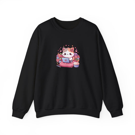 Cat with Cupcake and Laptop Sweatshirt
