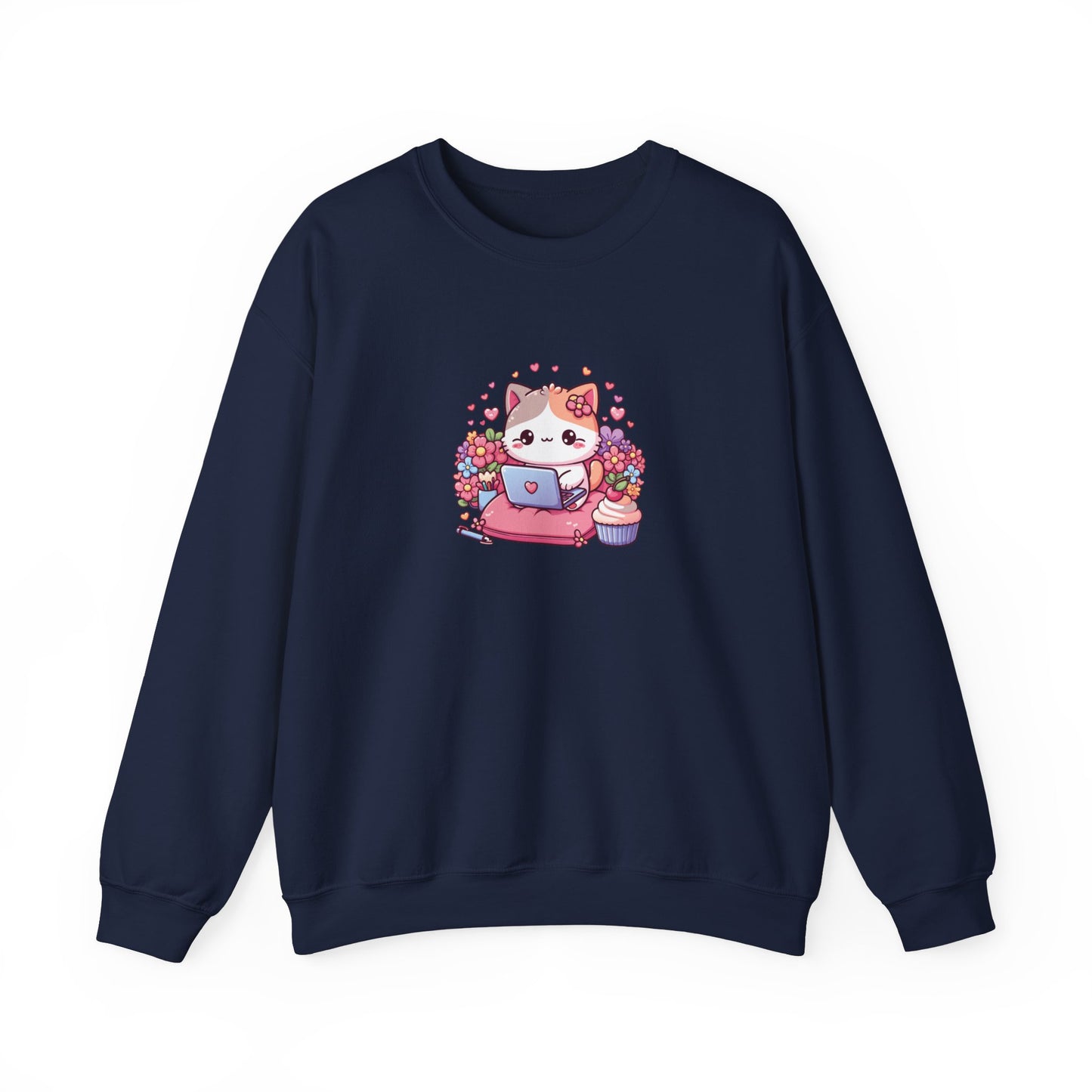Cat with Cupcake and Laptop Sweatshirt