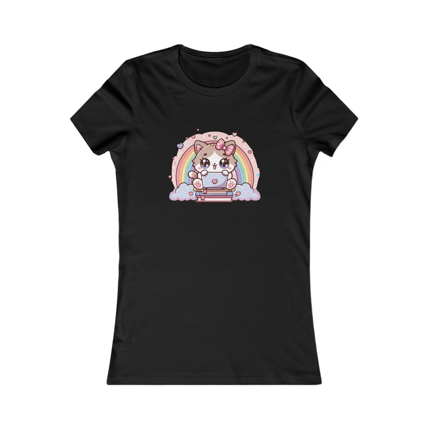 Cat with Rainbow and Laptop Fitted Tee