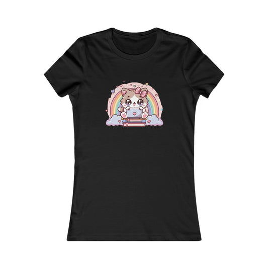 Cat with Rainbow and Laptop Fitted Tee