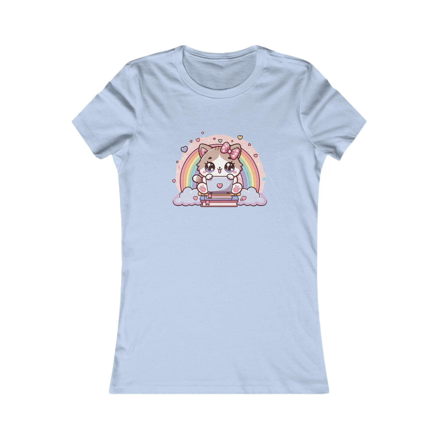 Cat with Rainbow and Laptop Fitted Tee