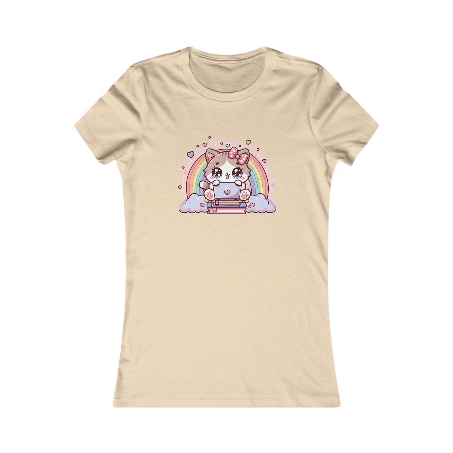 Cat with Rainbow and Laptop Fitted Tee