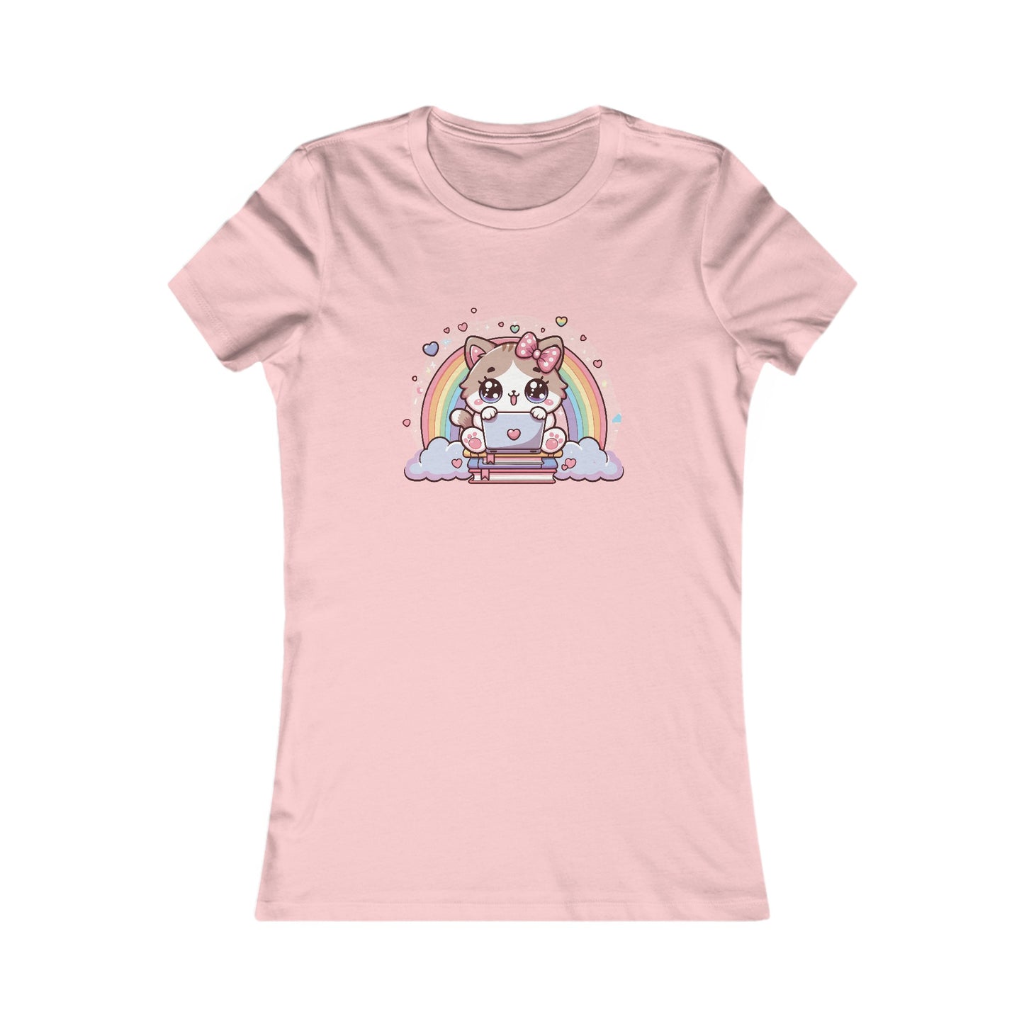 Cat with Rainbow and Laptop Fitted Tee