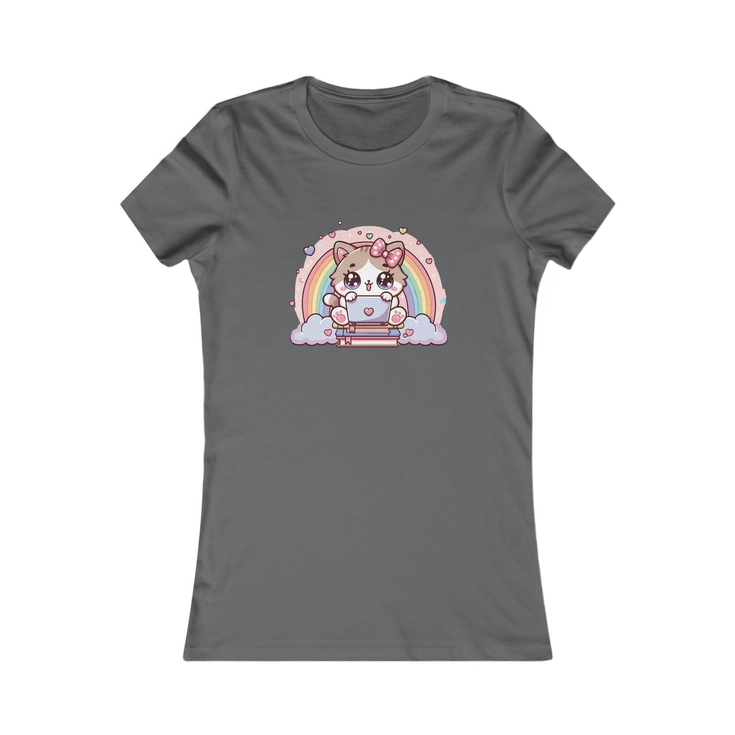 Cat with Rainbow and Laptop Fitted Tee
