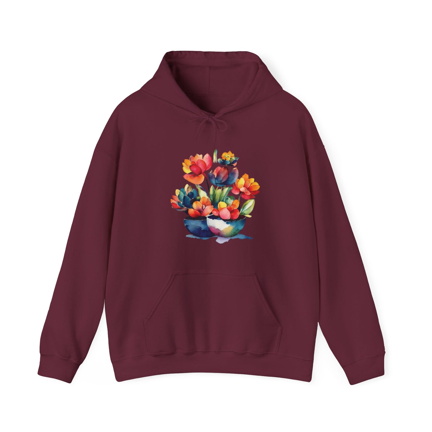 Watercolor Succulent Flowers Hooded Sweatshirt