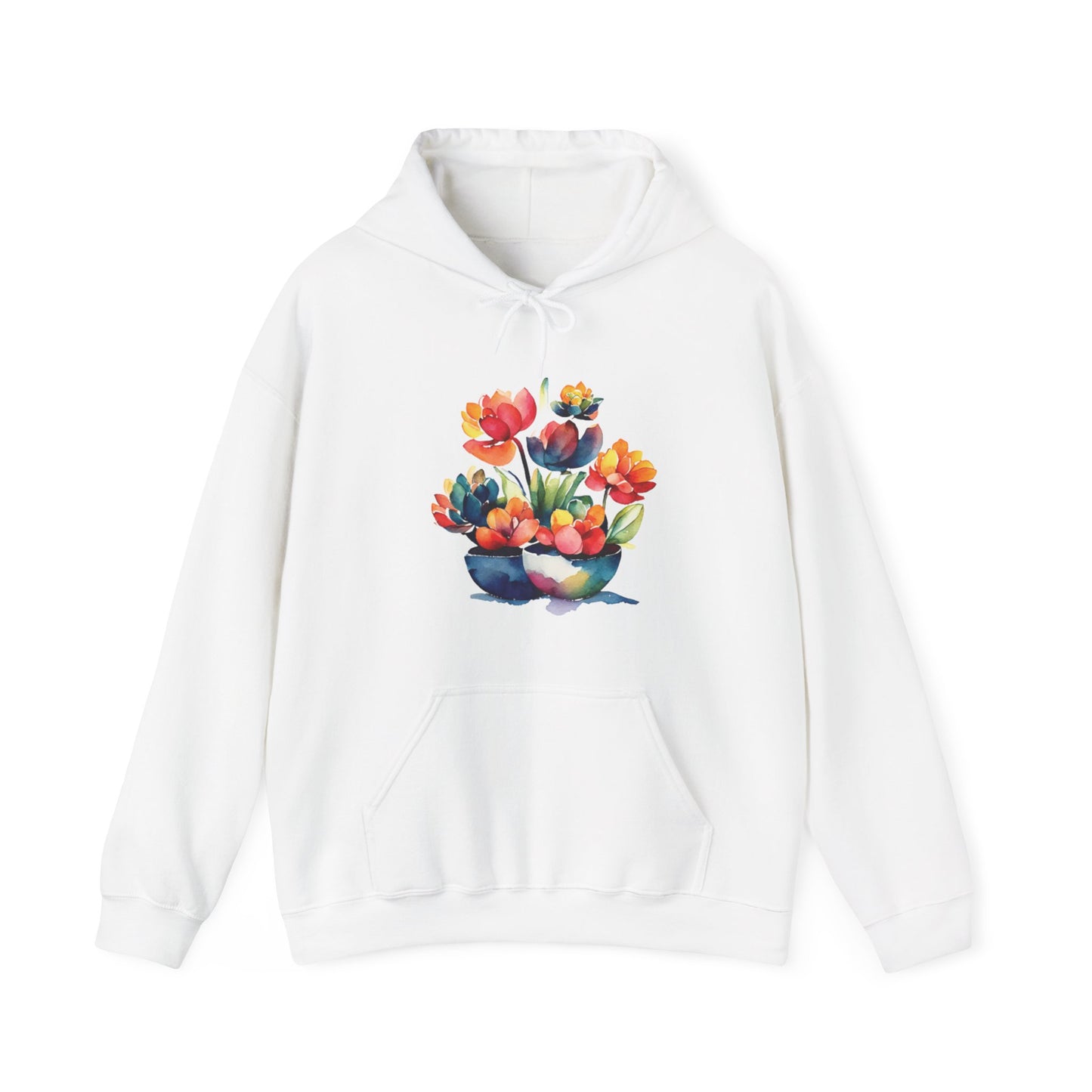 Watercolor Succulent Flowers Hooded Sweatshirt