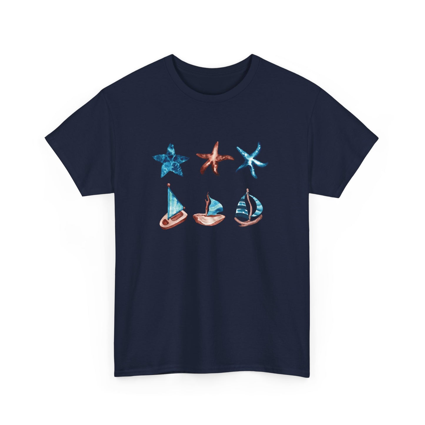 Watercolor Starfish and Sailboats Short Sleeve Tee