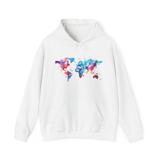 Watercolor World Map Hooded Sweatshirt