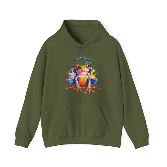 Frog with Headphones Hooded Sweatshirt