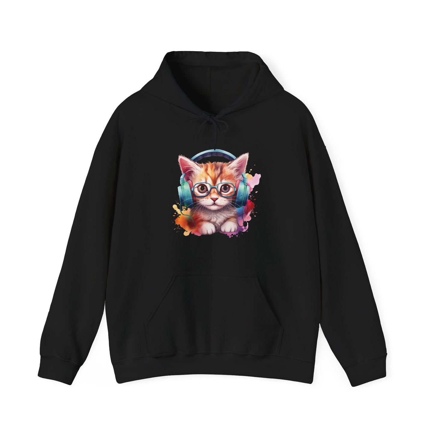 Cat with Headphones Hooded Sweatshirt