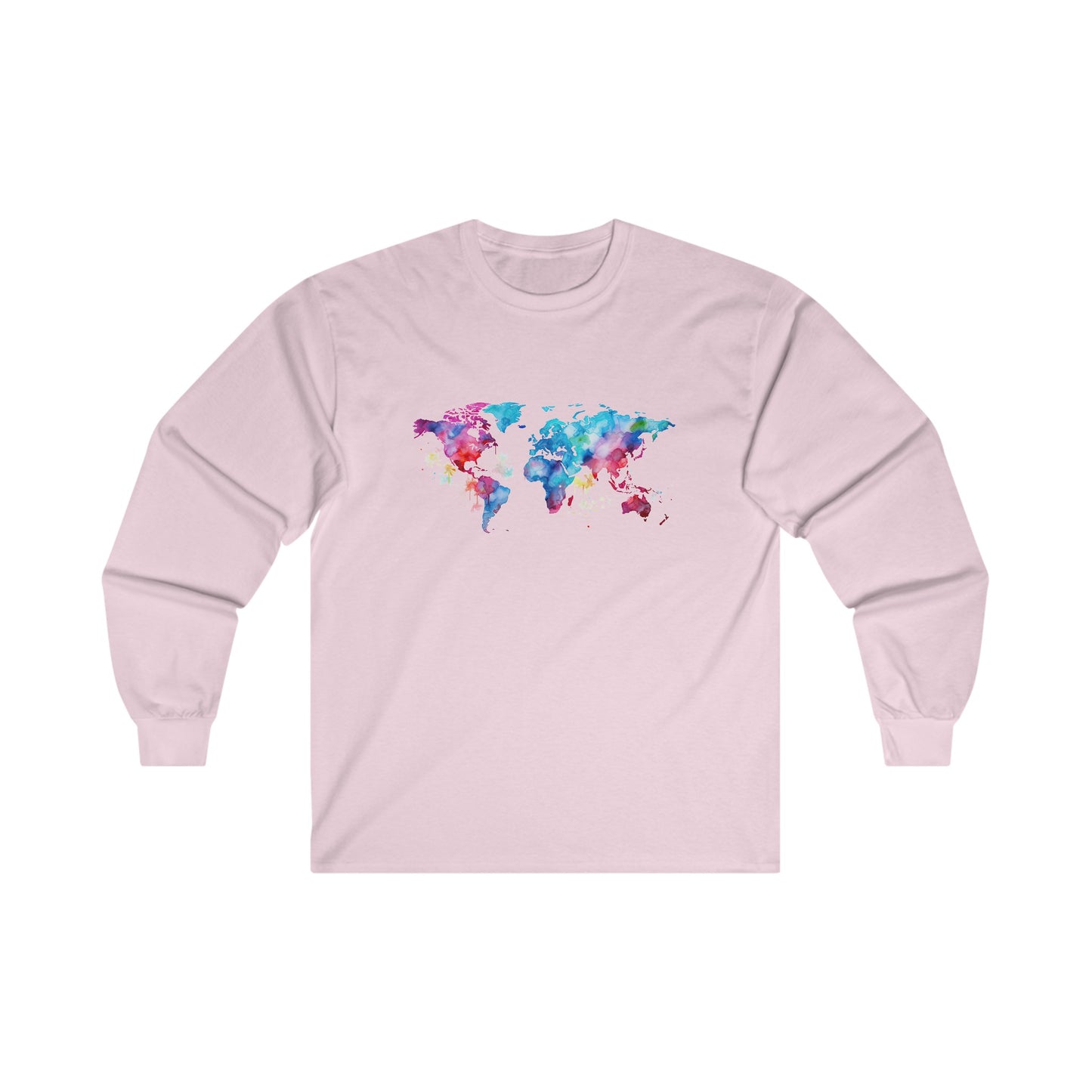 Watercolor World Map Long Sleeve Tee
