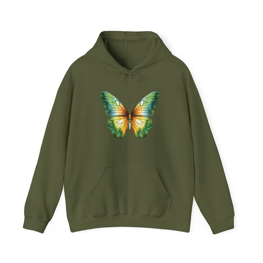 Green Watercolor Butterfly Hooded Sweatshirt