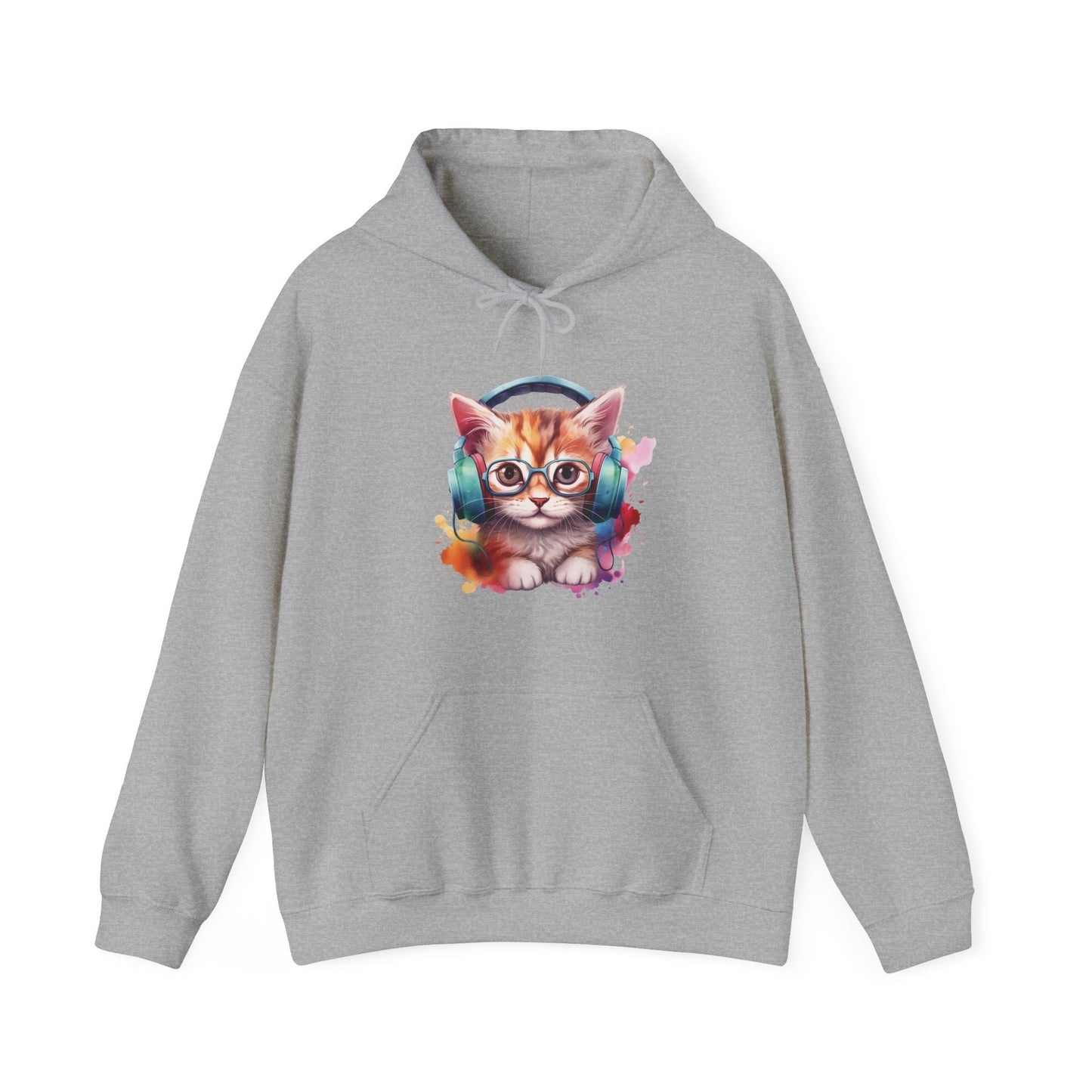 Cat with Headphones Hooded Sweatshirt