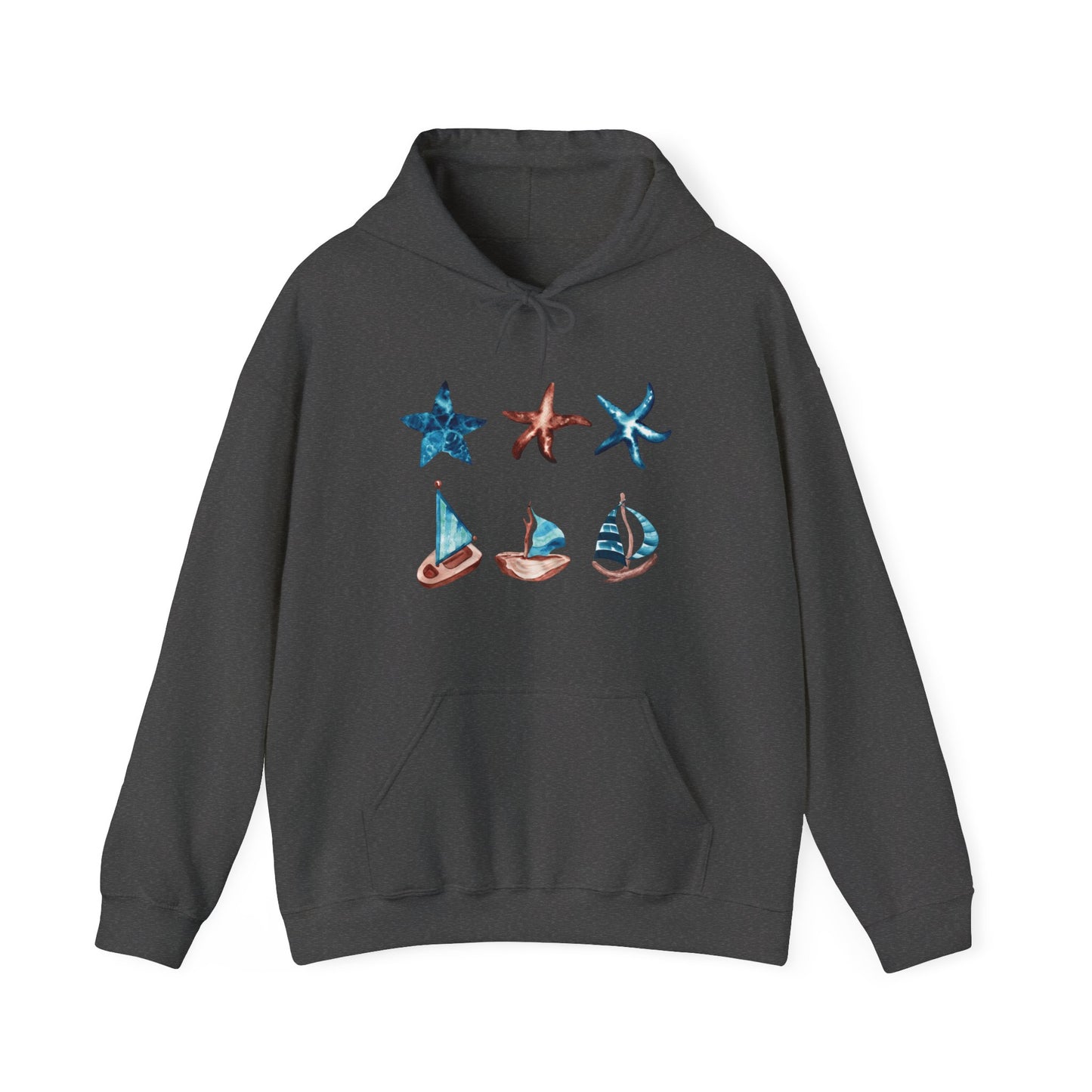 Watercolor Starfish and Sailboats Hooded Sweatshirt