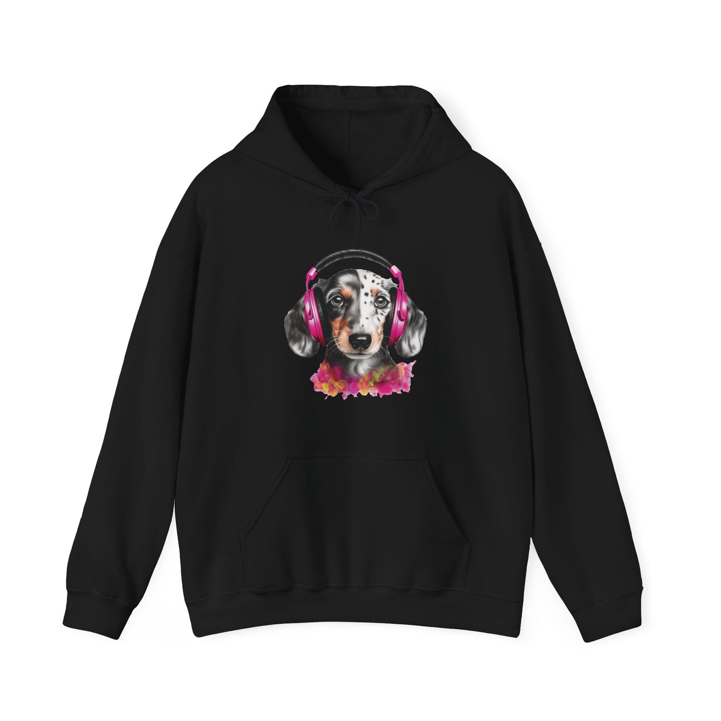 Dog with Headphones Hooded Sweatshirt