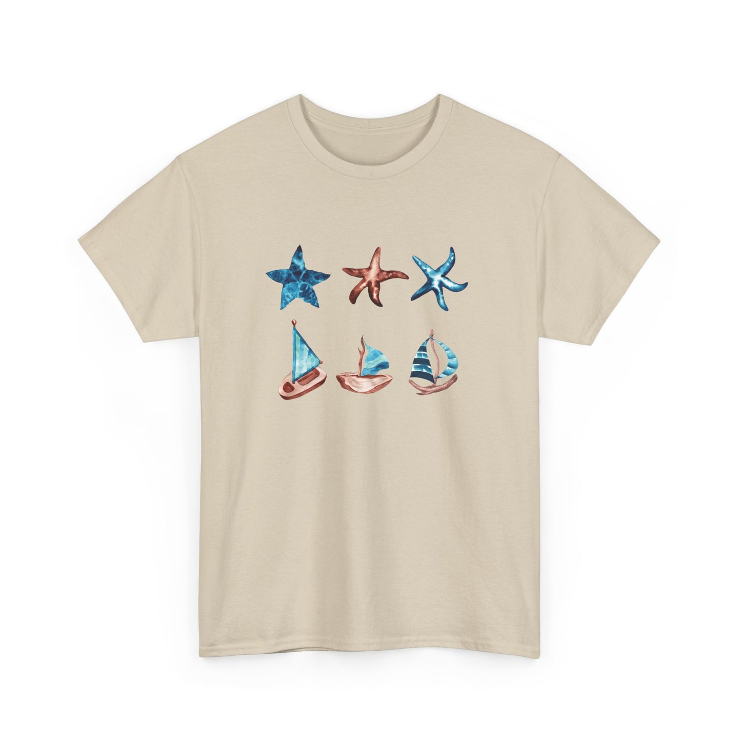 Watercolor Starfish and Sailboats Short Sleeve Tee